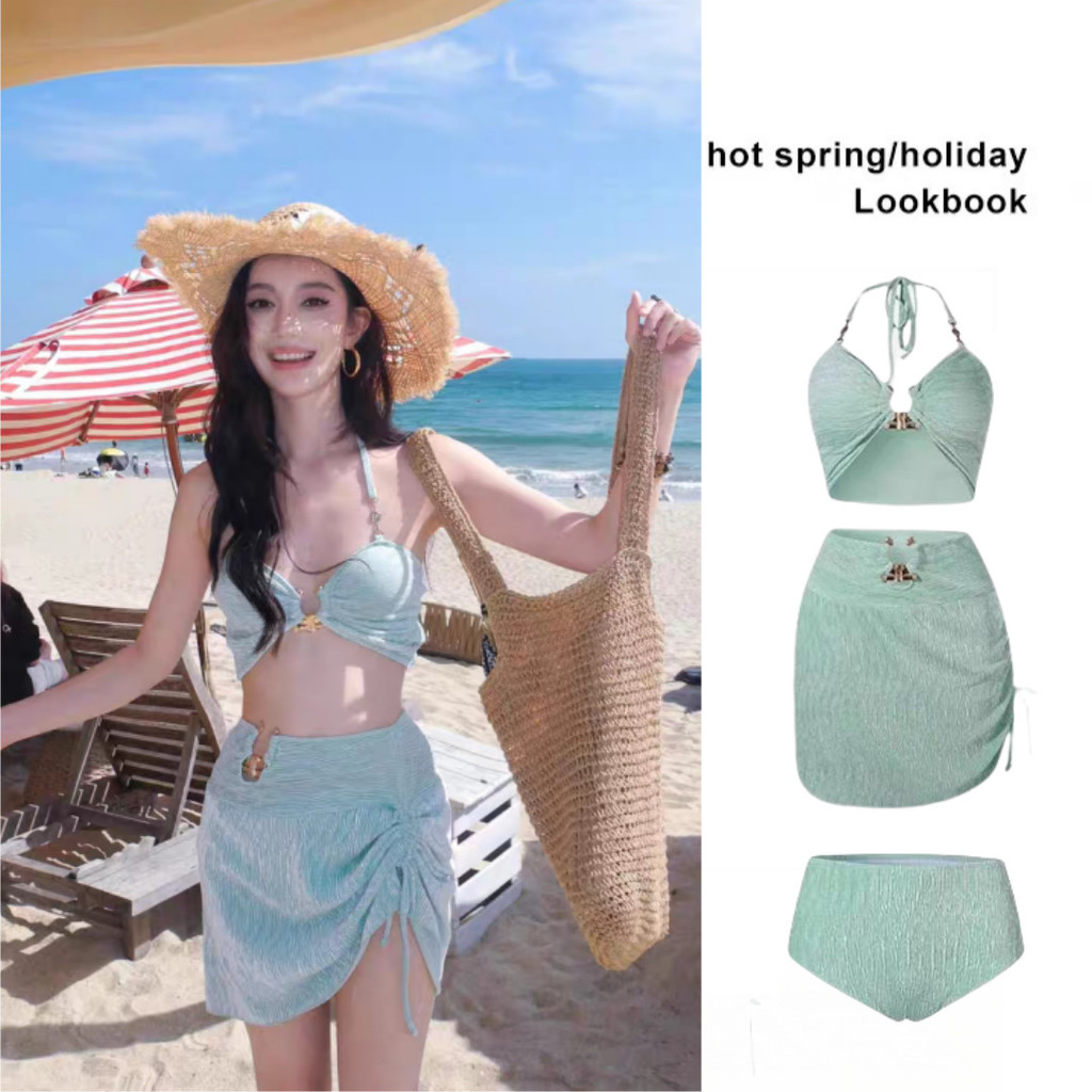 Women Mint Green Bikini Three Piece Sexy Seaside Swimsuit Shopee Malaysia