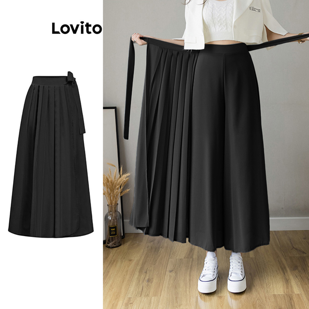 Lovito Casual Plain Pleated Pants For Women L89ED151 Lovito Celana