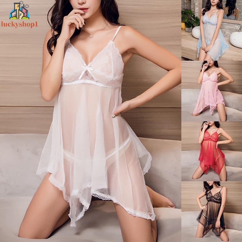Women Seethough Pajamas Lace Lingerie Transparent Dress Sleepwear Hot Nightdress Shopee Malaysia