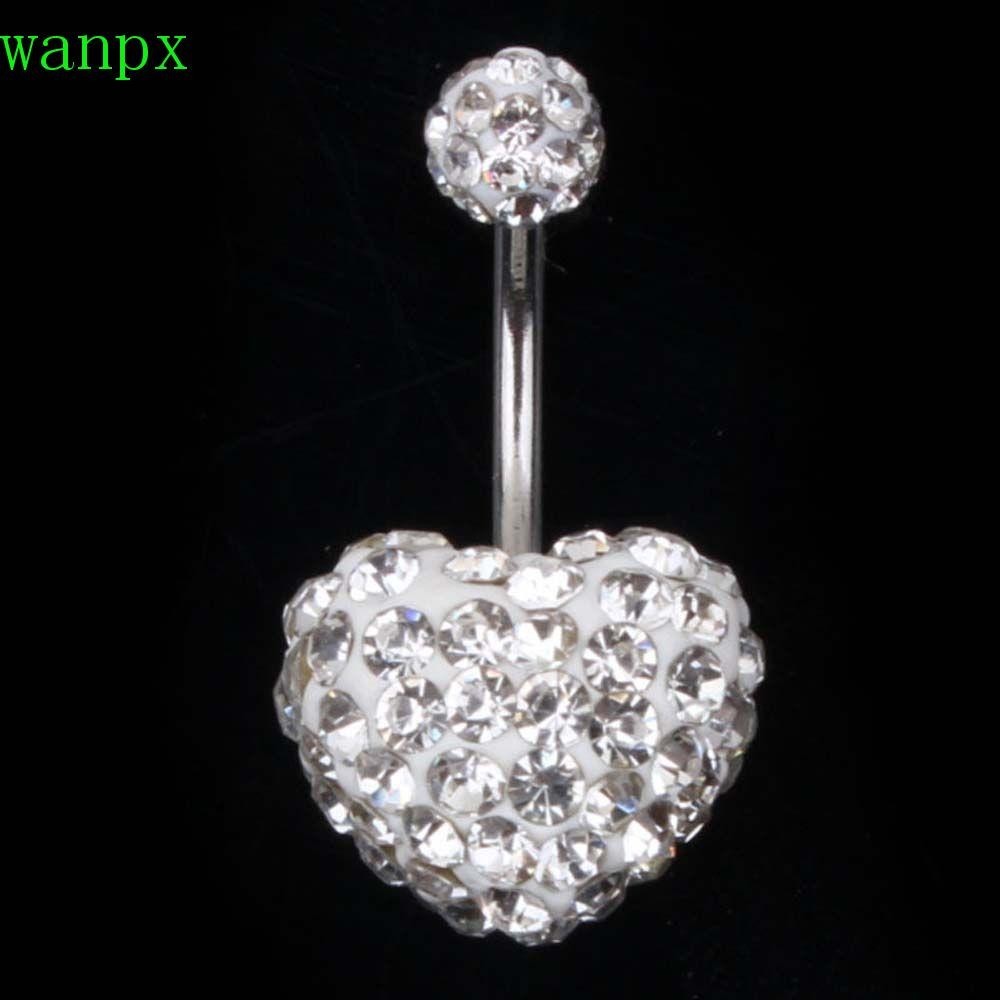 WANPX Umbilical Ring Fashion Punk Crystal Heart Shaped Ball Navel