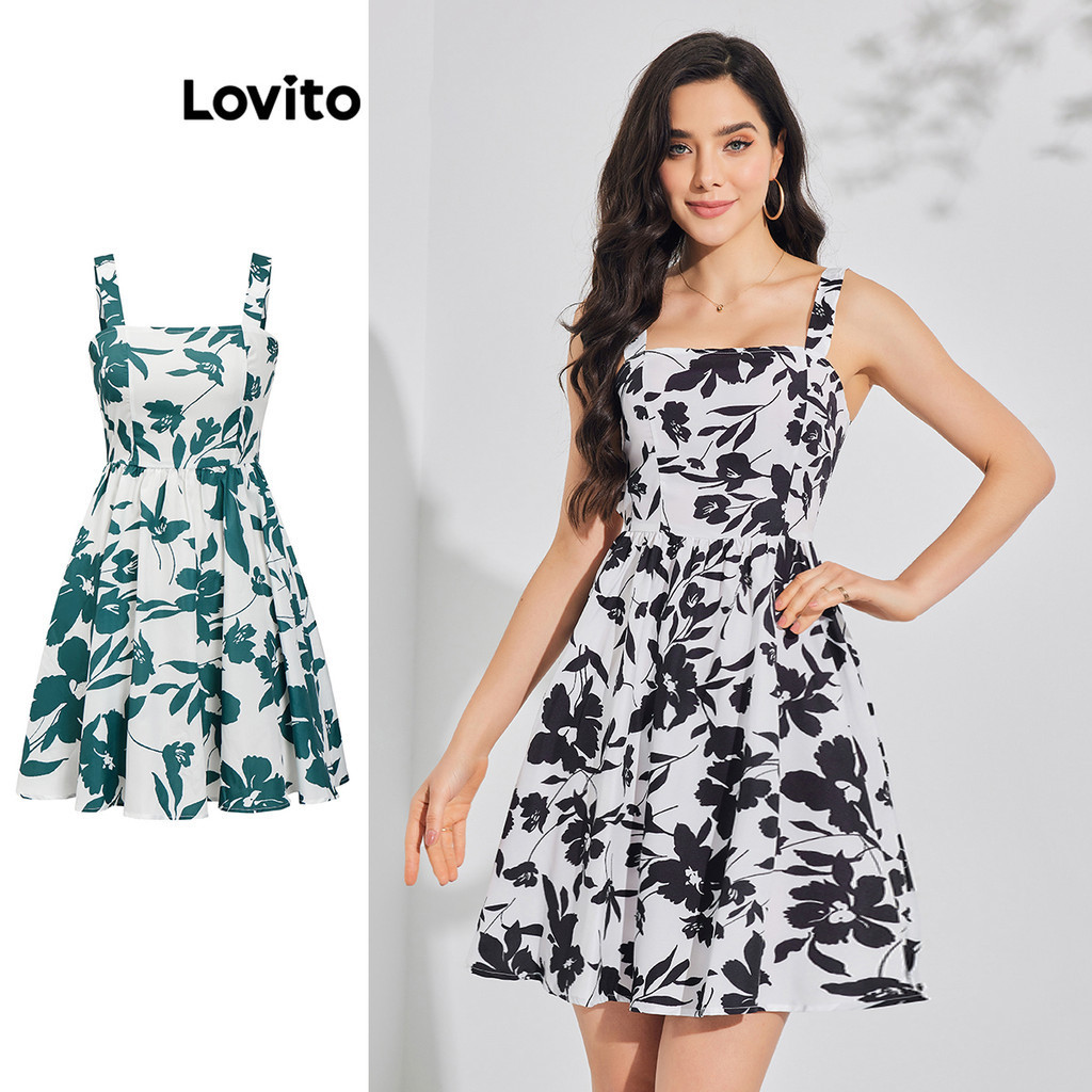 Lovito Boho Floral Tie Back Ruffle Hem Dress For Women Lbl Multi