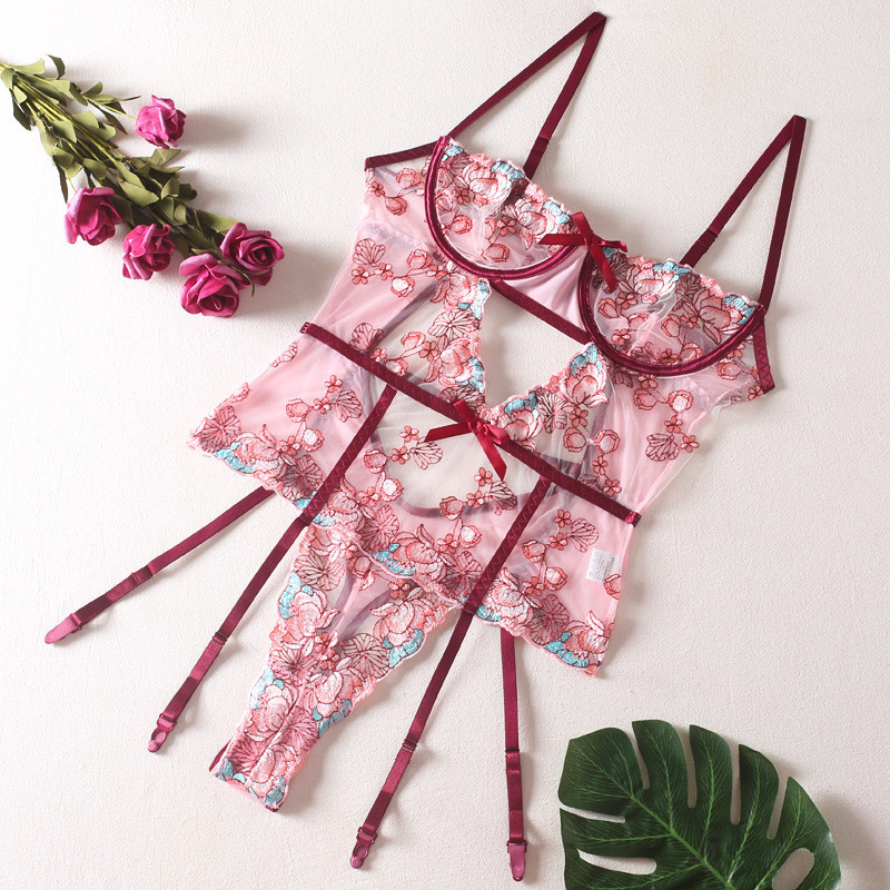 Lace Sexy Erotic Floral Embroidery Lingerie Set Women Boho Sensual