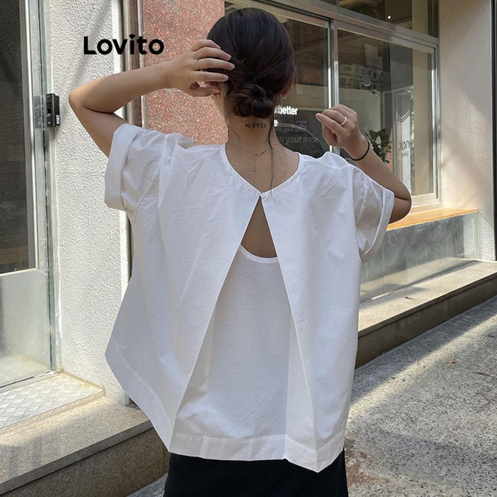 Lovito Casual Plain Asymmetrical Blouse For Women Lne Lovito Blus