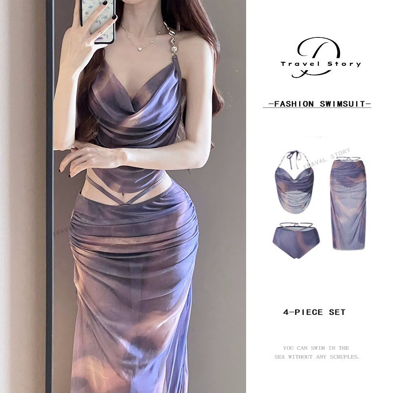 Swimsuit Female Sexy Long Skirt Bikini Three Piece Korean Style Fashion