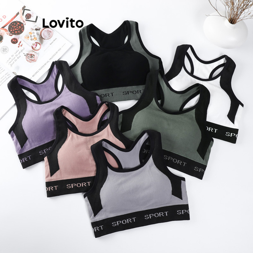 Lovito Sporty Plain Colorblock Sports Bras For Women LNL47107 Lovito