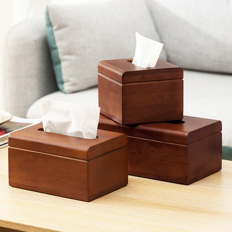 Solid Wood Tissue Box Walnut Color New Chinese Style Household Paper