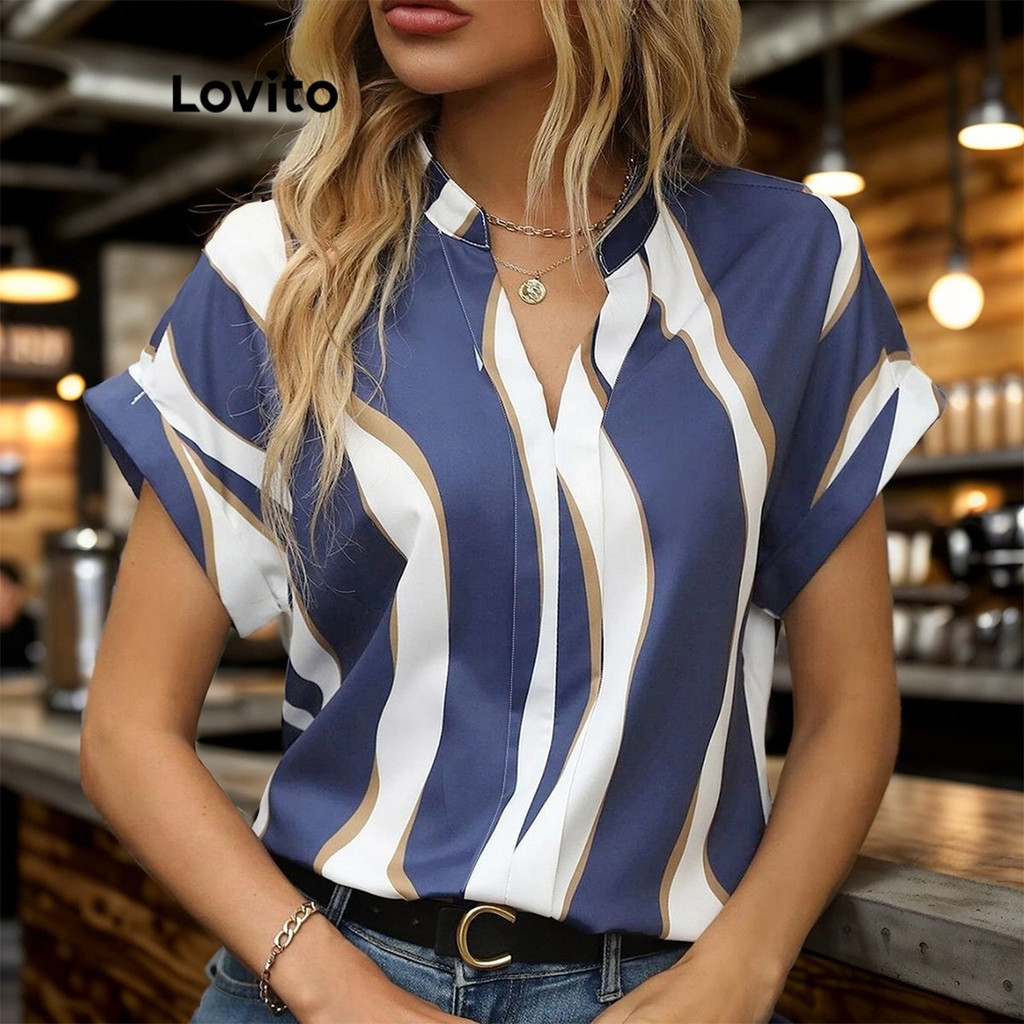 Lovito Casual Striped Colorblock Blouse For Women Lnl Lovito Blus