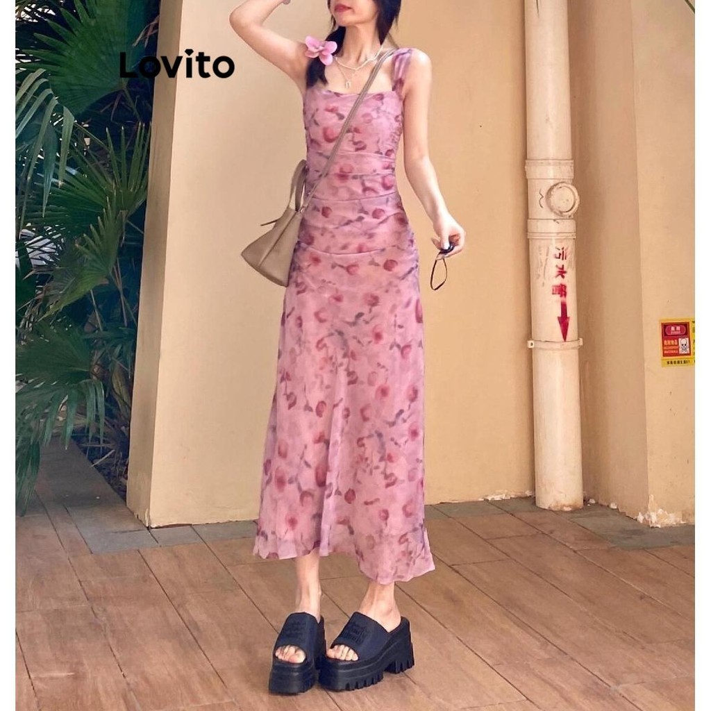 Lovito Romantic Ditsy Floral Ruched Dress For Women LNE53356 Lovito