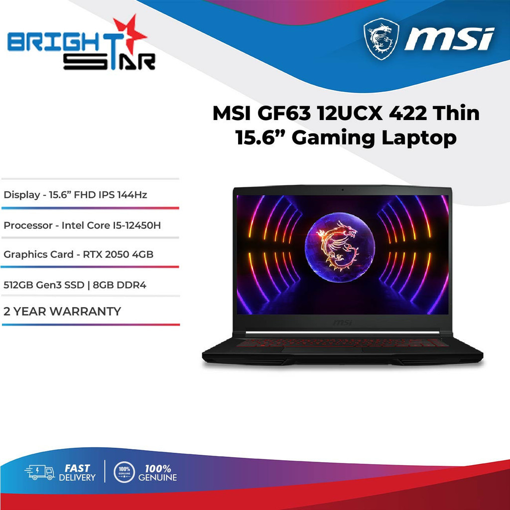 MSI GF63 12UCX 422 Thin Gaming Laptop 15 6 FHD IPS 144Hz I5 12450H