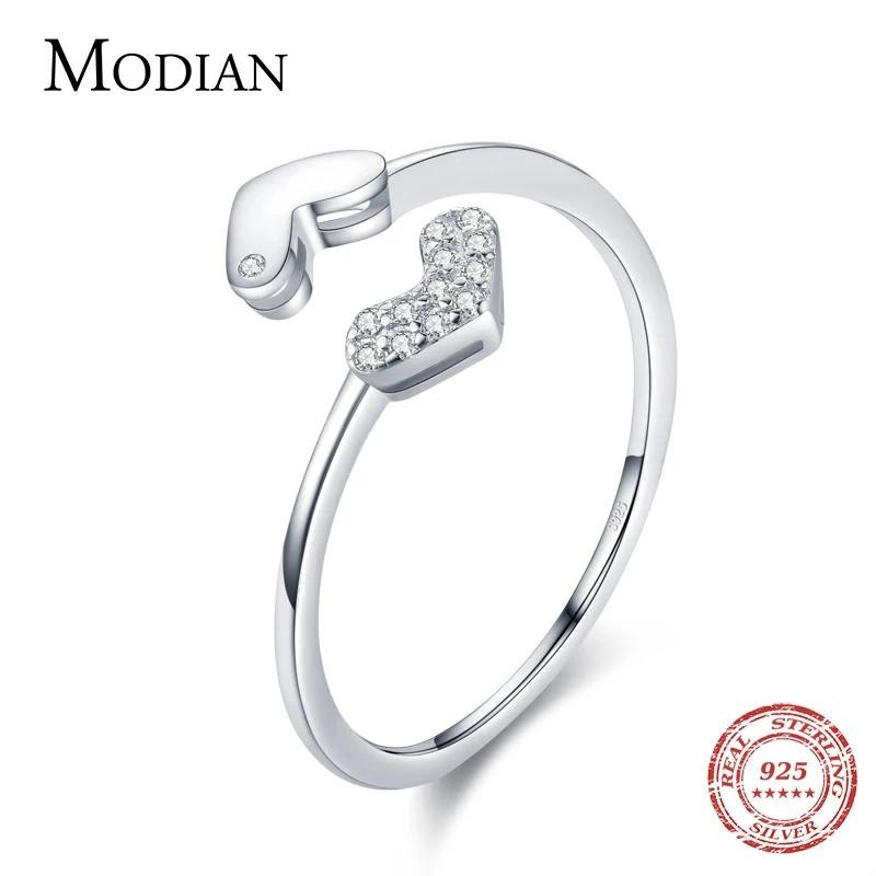 Modian Sterling Silver Open Szie Clear Cz Hearts Elegant Female