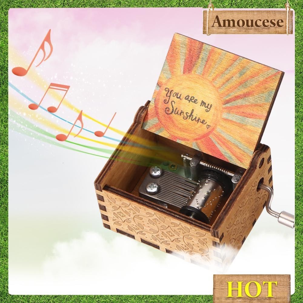 Wooden Carved Vintage Hand Crank You Are My Sunshine Music Box