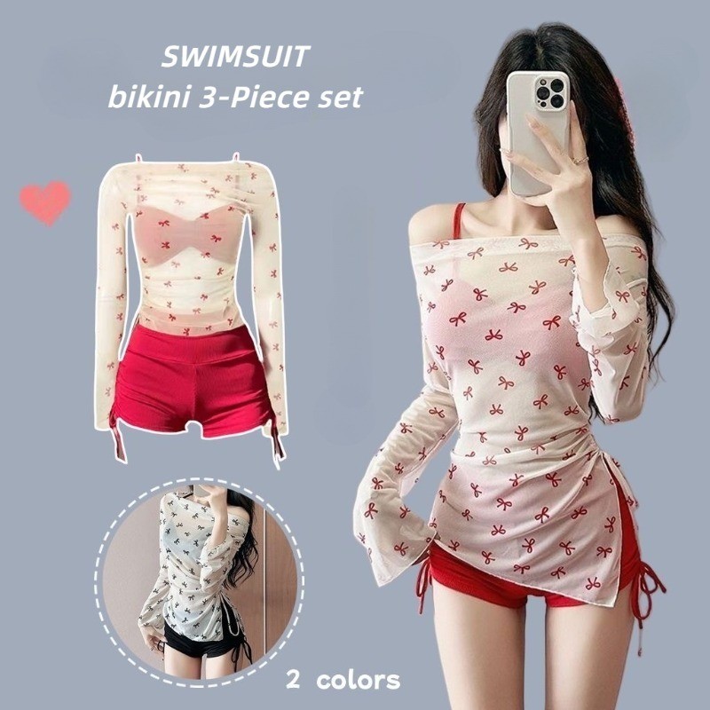 Swimsuit Female Slim Long Sleeve Bikini Three Piece Swimsuit Korean