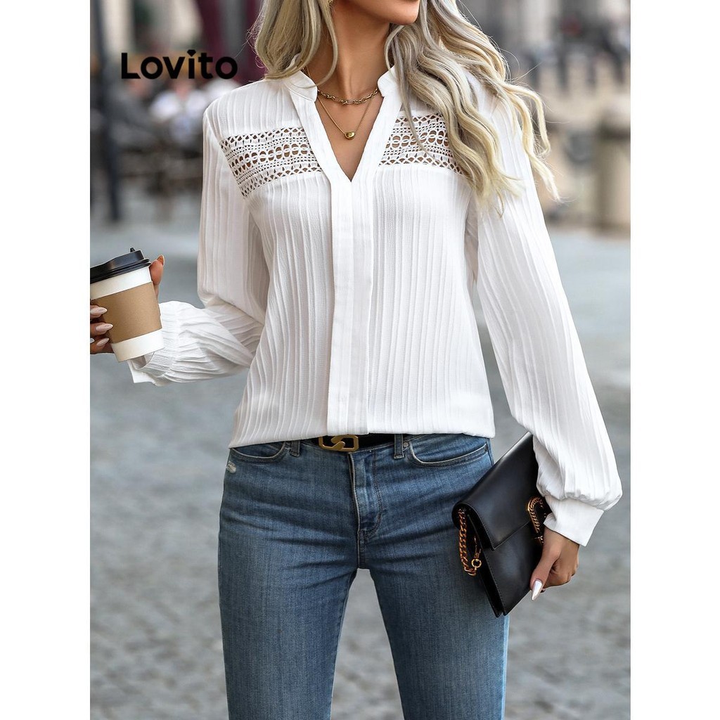 Lovito Elegant Plain Texture Fabric Blouse For Women Lnl Lovito