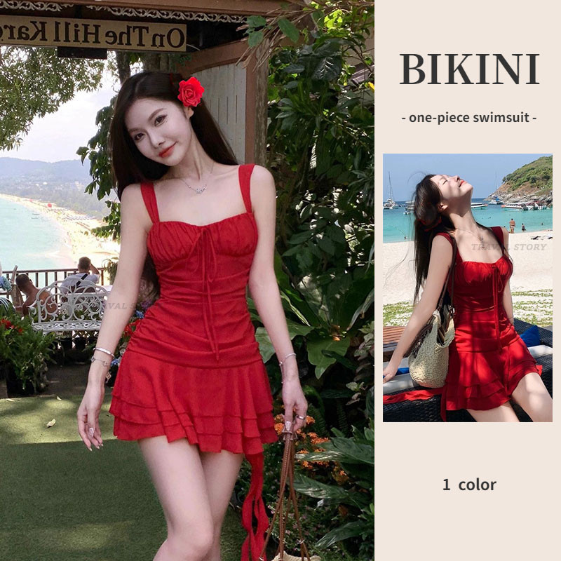 Swimsuit Women S Sexy Red Bikini One Piece Skirt Swimsuit Fashion Beach