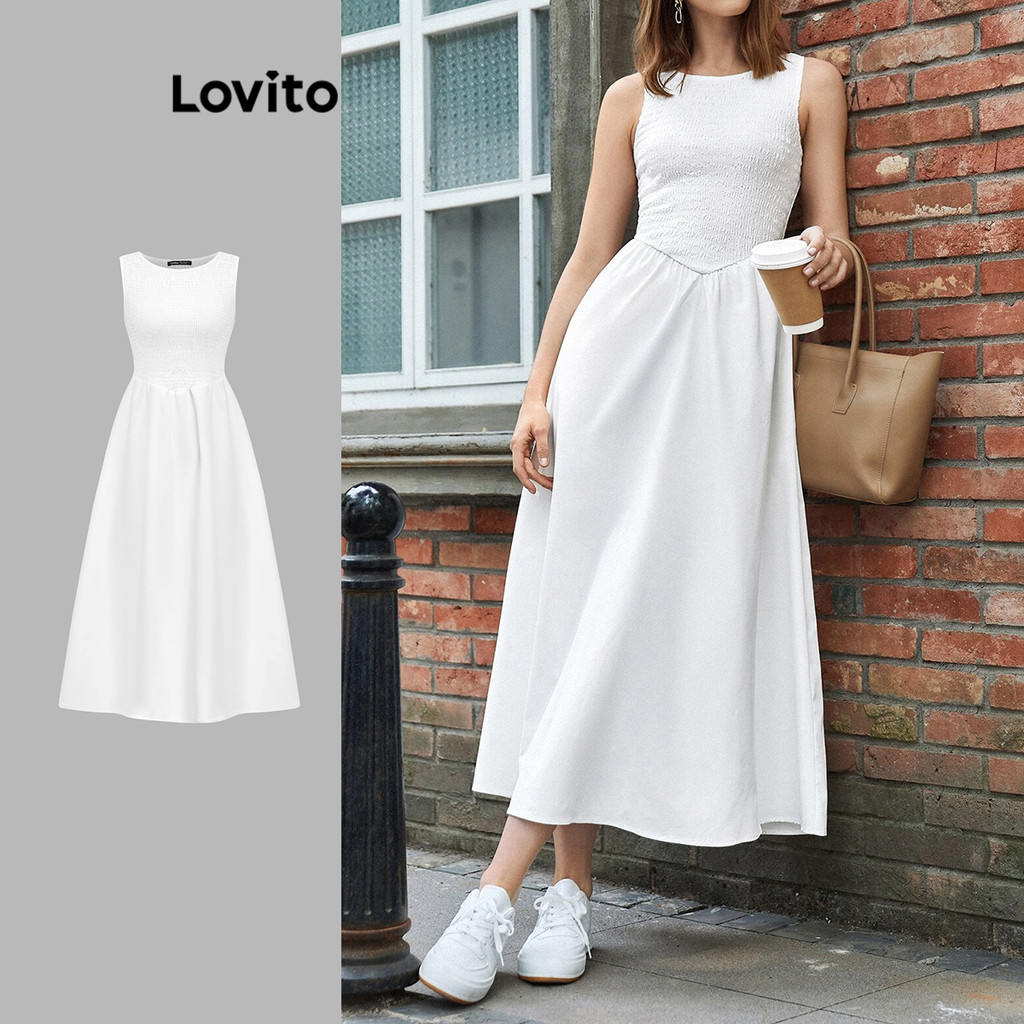 Lovito Casual Plain Smocked Dress For Women L99ED946 Shopee Malaysia