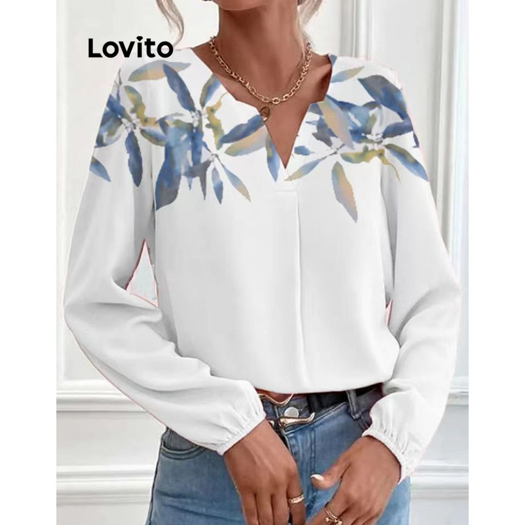 Lovito Elegant Plants Flowers Blouse For Women Lnl Lovito Blus