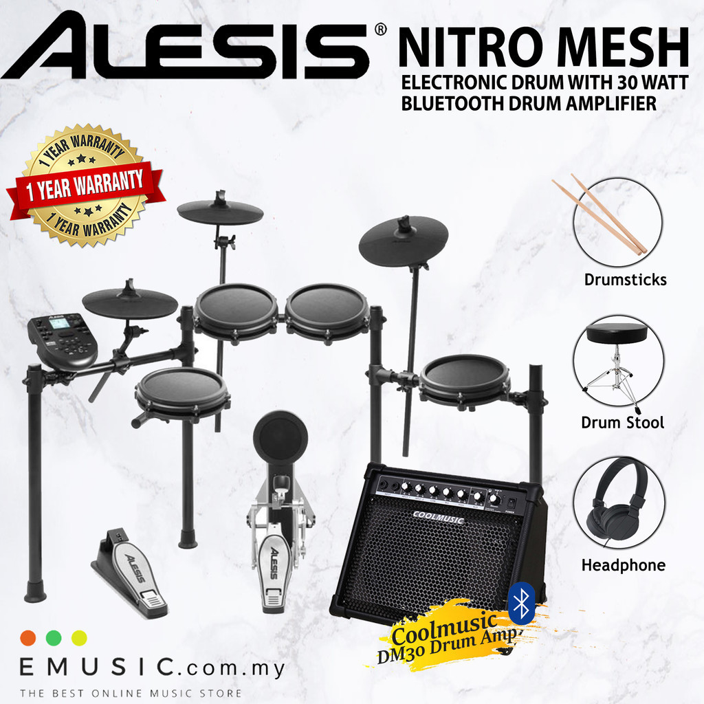 Alesis Nitro Mesh Eight Piece Electronic Drum Kit With Mesh Heads And