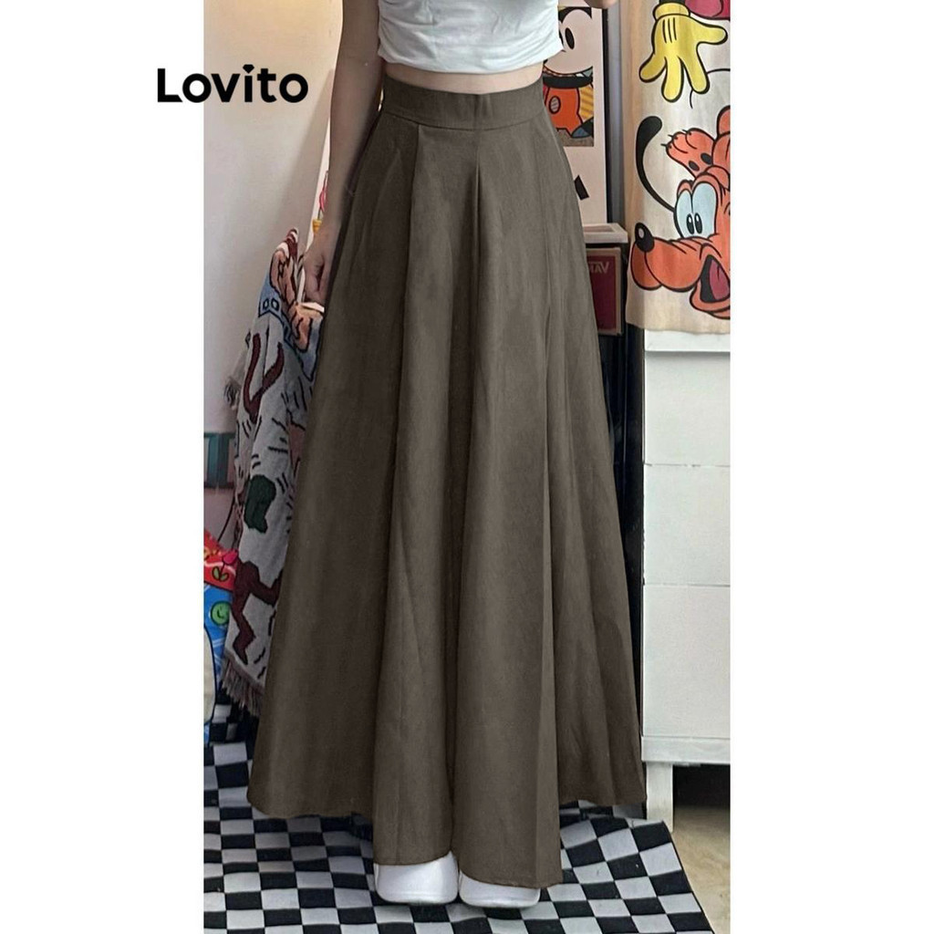 Lovito Casual Plain Pleated Skirts For Women LNA55134 Lovito Rok Lipit