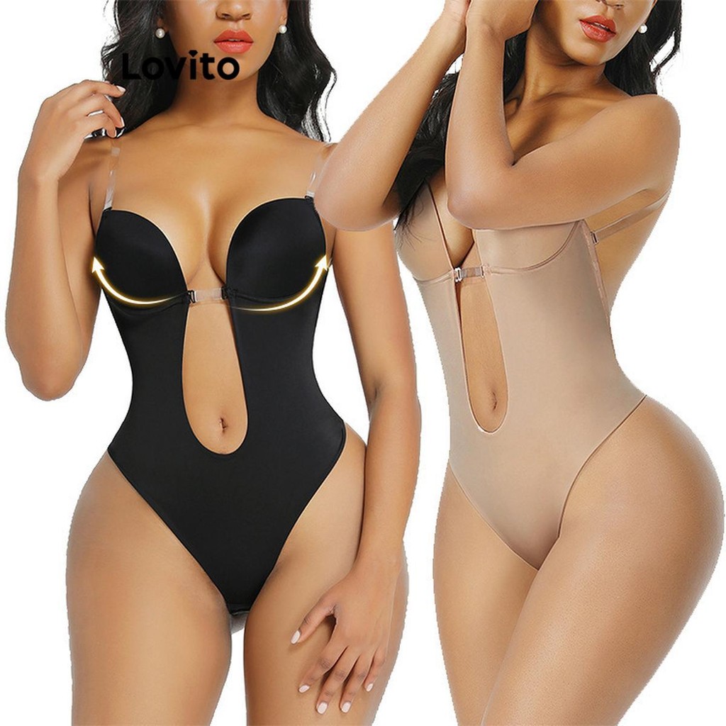 Lovito Sexy Plain Basic Shapewear For Women Lnl Lovito Pakaian