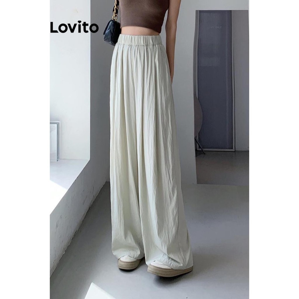 Lovito Casual Plain Pocket Pants For Women Lna Celana Saku Polos