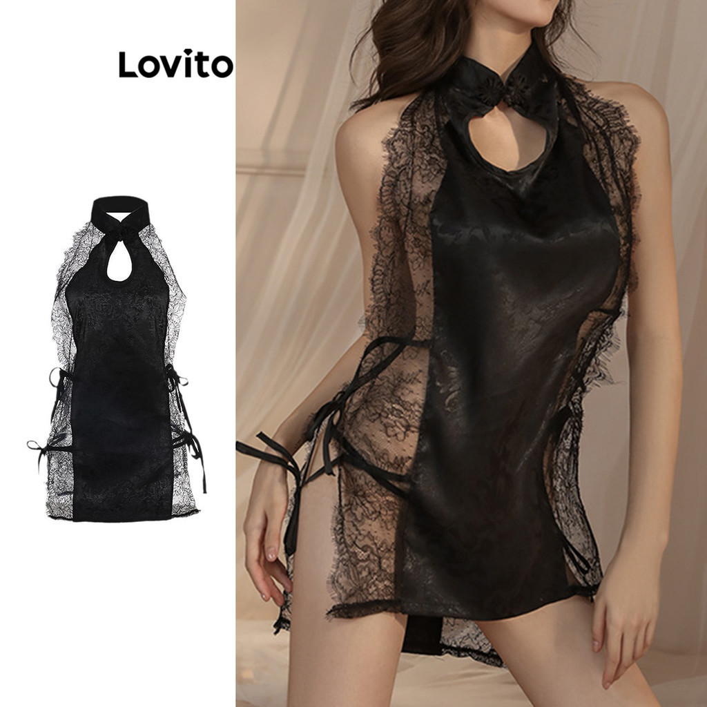 Lovito Casual Plain Cut Out Lace Sexy Lingerie For Women LNA71072