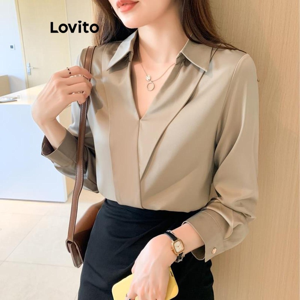 Lovito Elegant Plain Asymmetrical Blouse For Women LNL62118 Lovito Blus