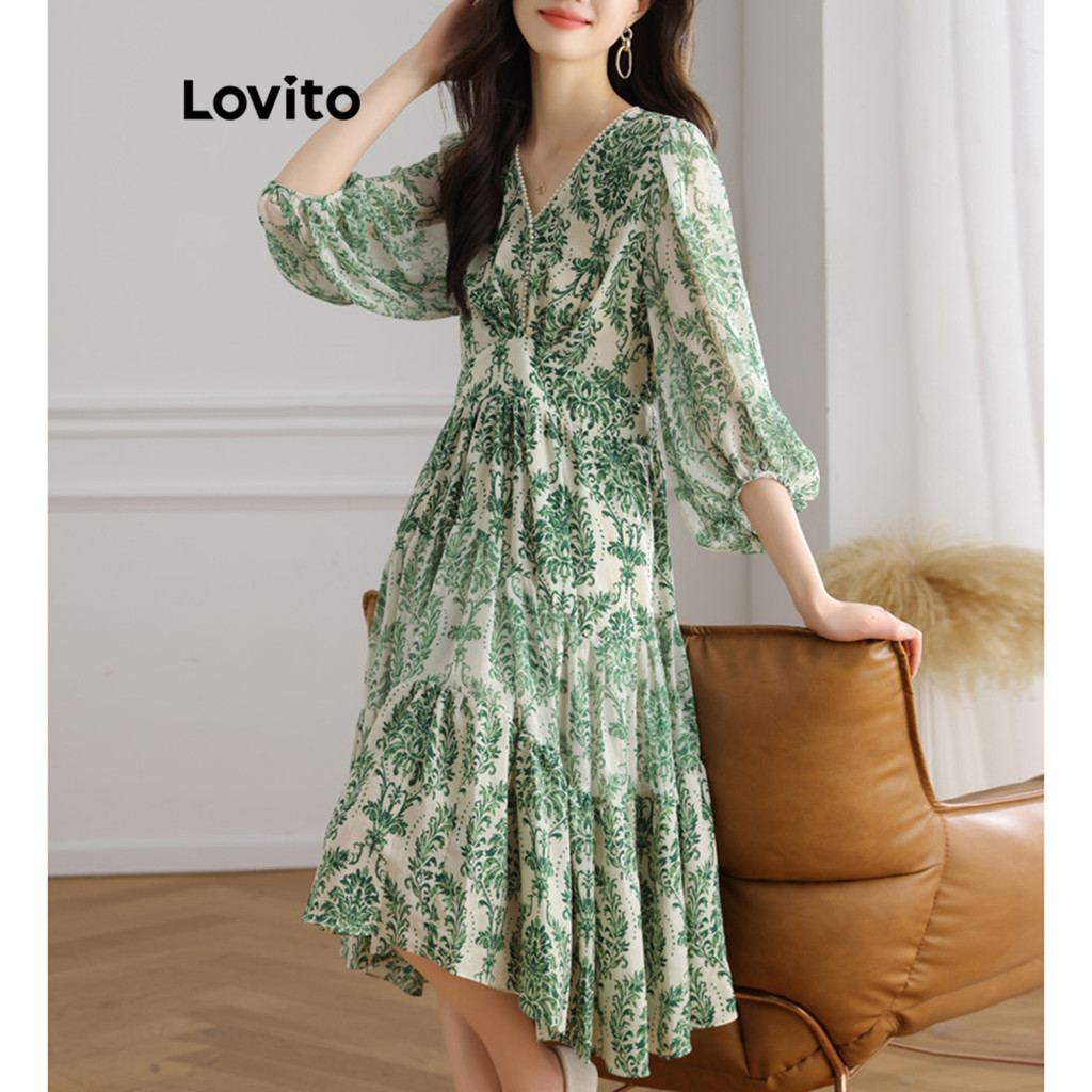 Lovito Casual Ditsy Floral Flowers Dress For Women Lne Shopee