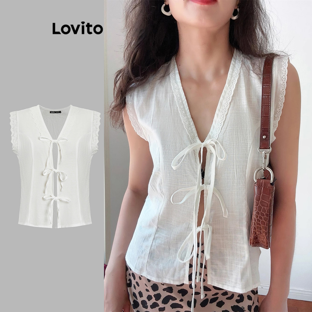 Lovito Casual Plain Lace Up Tank Top For Women L Ed Shopee Malaysia