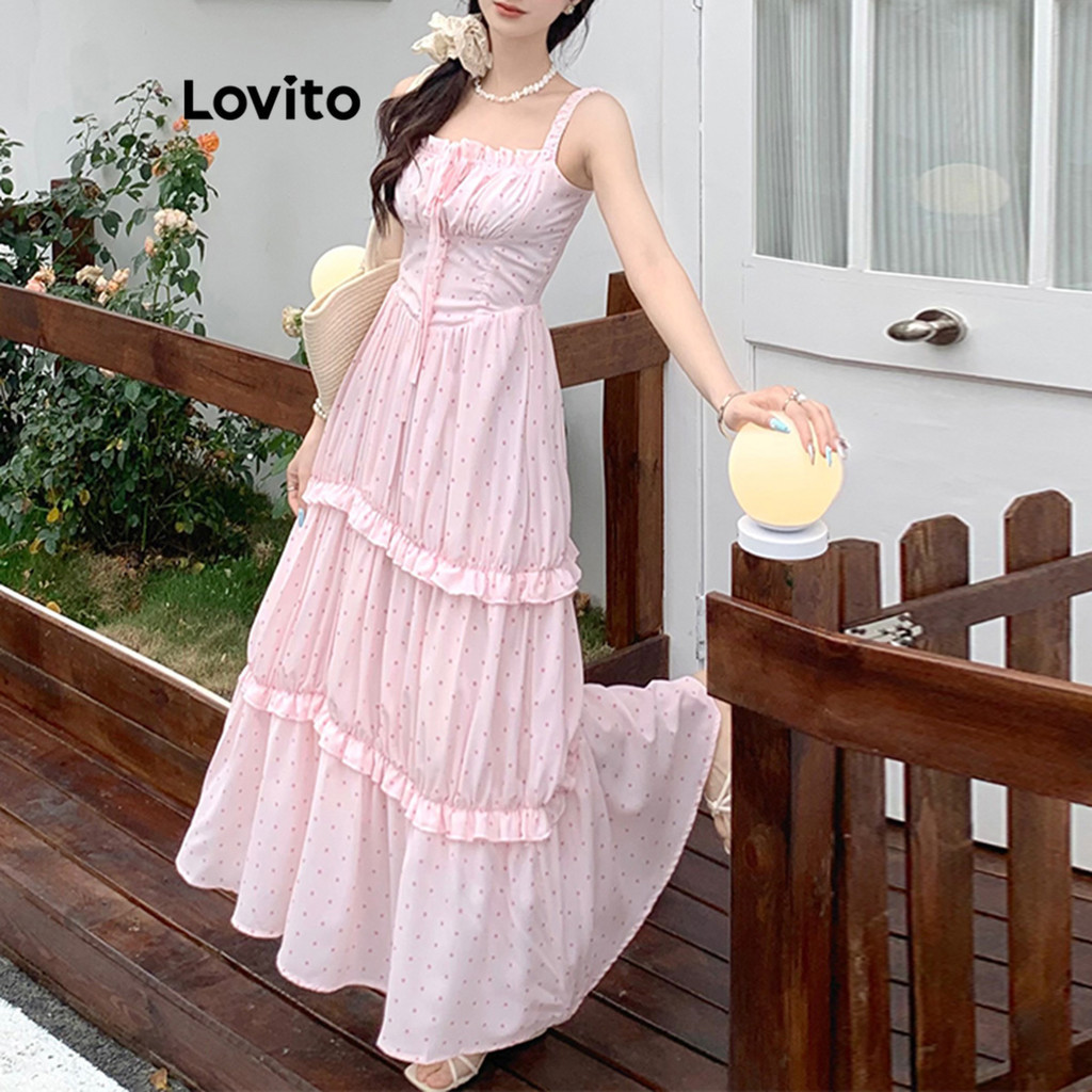 Lovito Casual Ditsy Floral Pattern Lace Up Dress For Women Lna