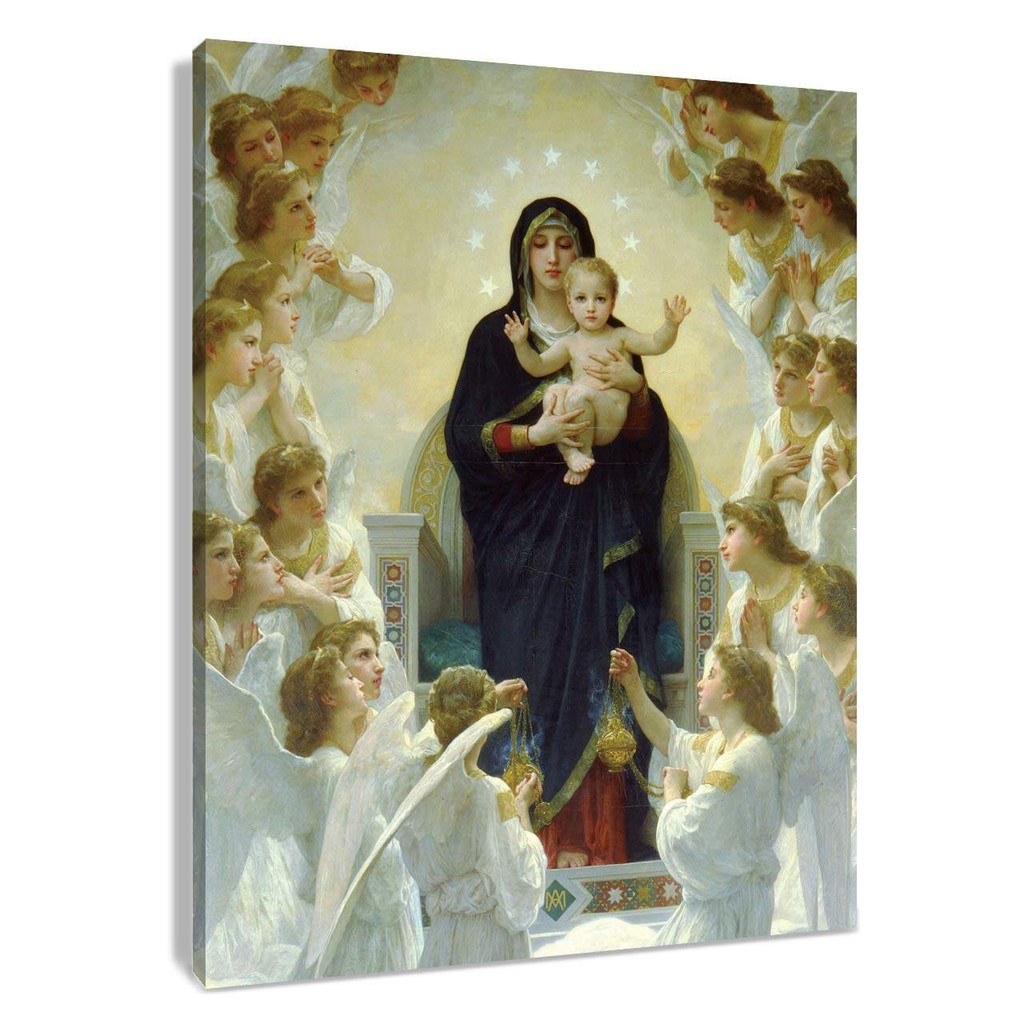 Virgin Mary Canvas Wall Art Christ Jesus In Heaven Angel Paradise