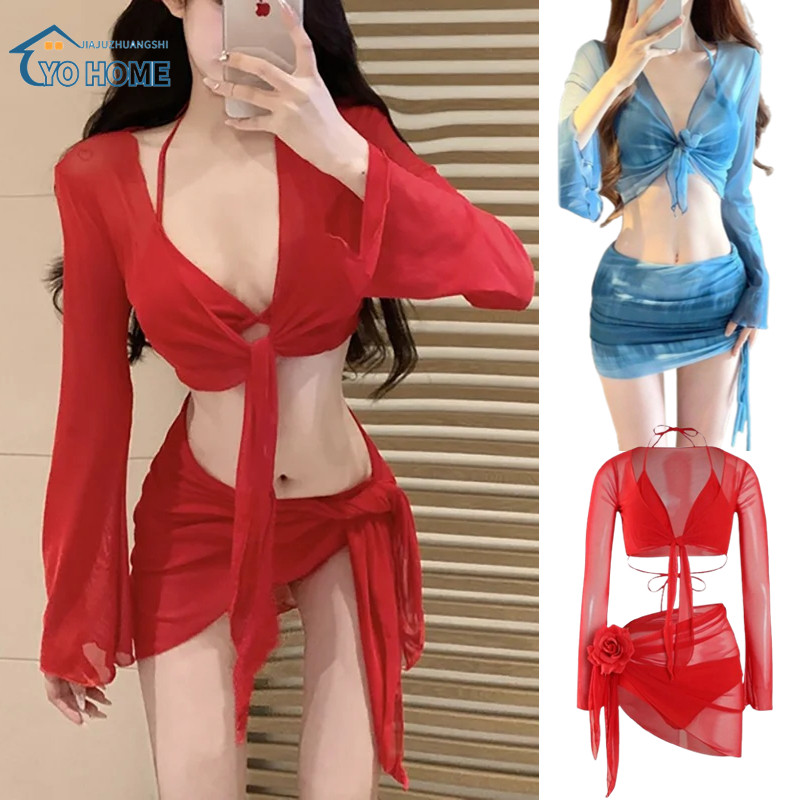 4in1 Red Bikini Set Summer Beach Holiday Women S Separated Sexy
