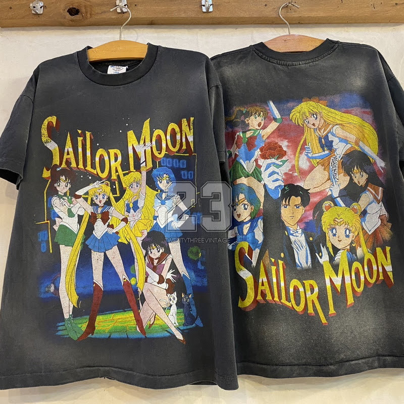 HOT Sailor Moon Bio Damage Handmade Washed Soft Fabric Cartoon Shirt