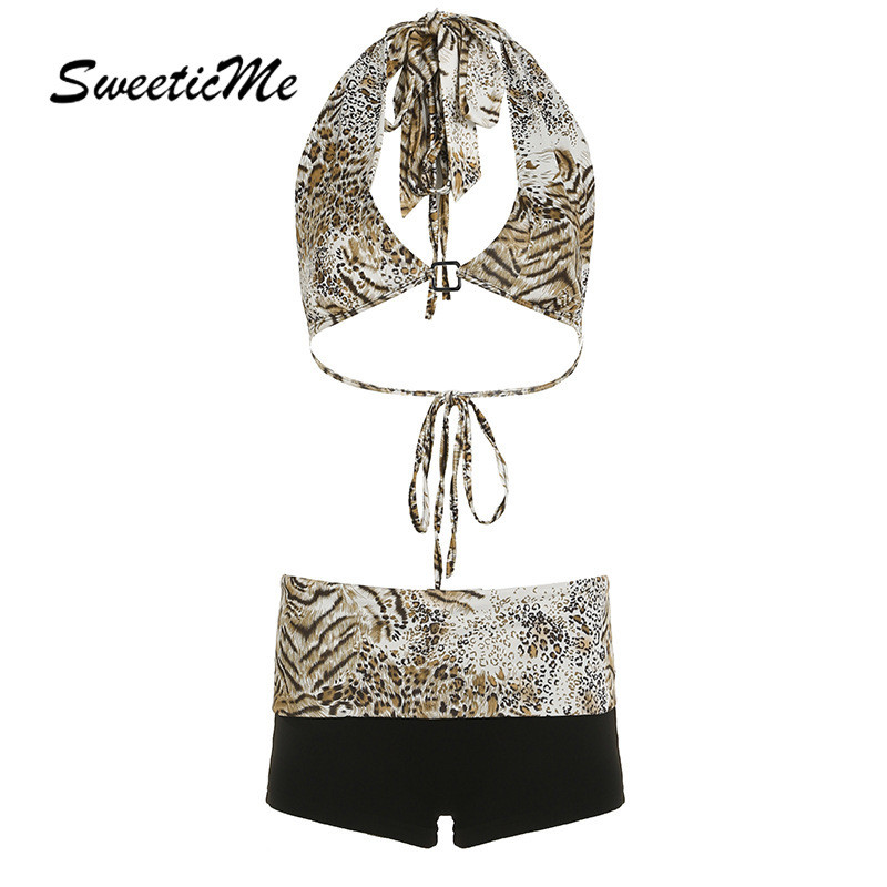 SweeticMe Women S 2025 New Fashion Leopard Print Sexy Low Waist Bikini