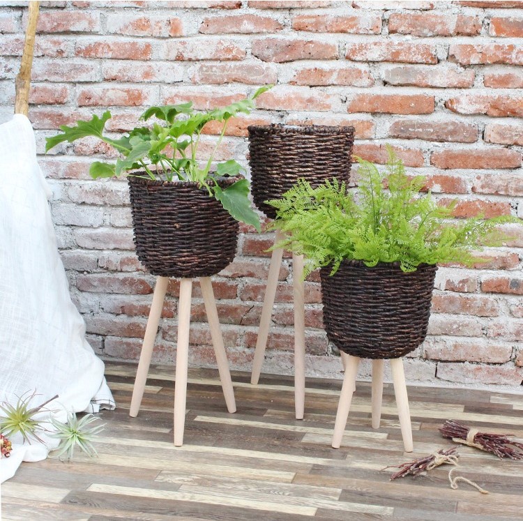 Mallmart Pot Rack Flower Plant Pot Rattan Basket Pasu Berkaki Bekas