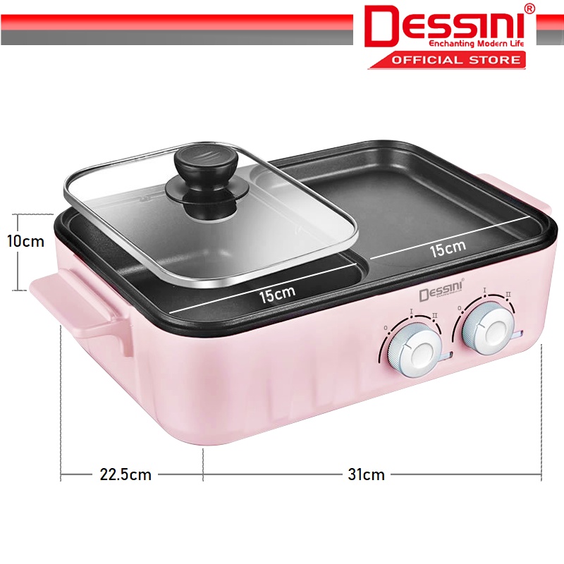 DESSINI ITALY Electric BBQ Grill Non Stick Pan Teppanyaki Hot Pot Steamboat Barbecue Baking Pan