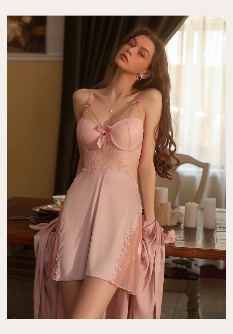 Satin Silk Padded Bra Cup Ribbon Babydoll Sleepwear Sexy Lingerie Nightwear Baju Tidur Seksi