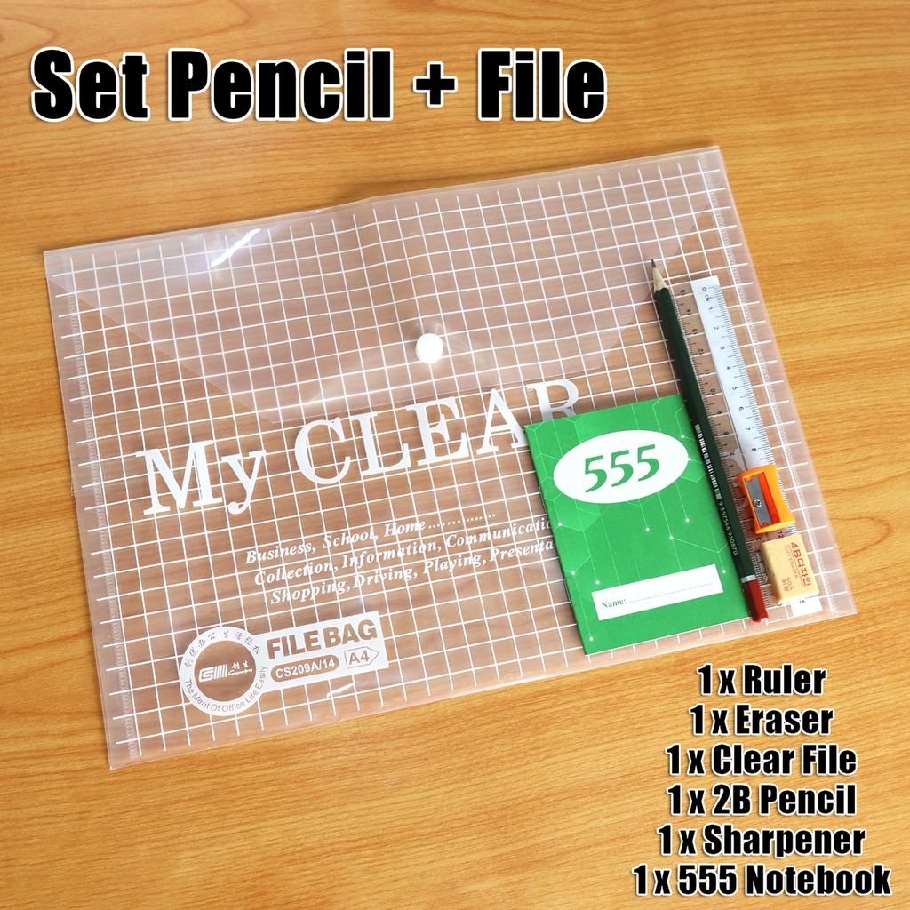 My Clear Bag Button File A Size Stationery Pencil Pen Gift Set For