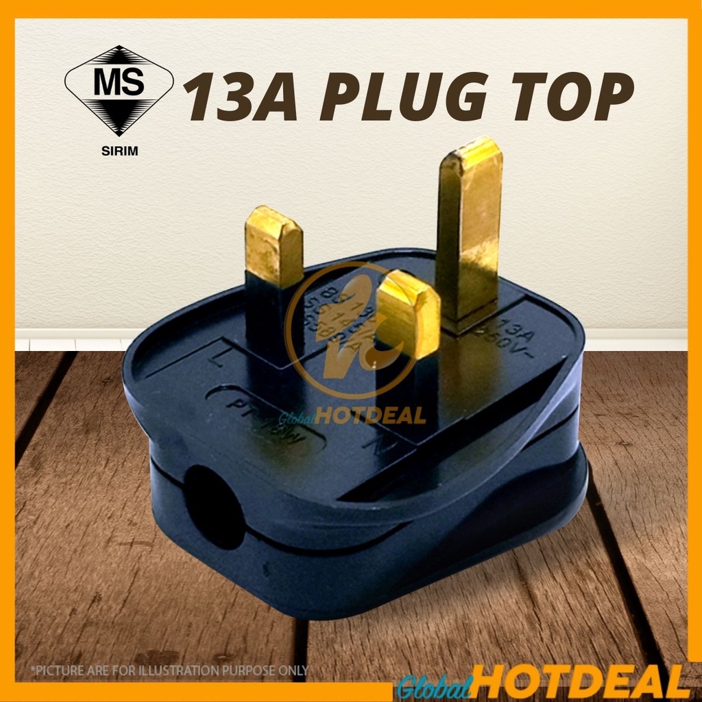 SIRIM Black 13A 3 Pin Plug Top Kepala Plug Elektrik Unbreakable Suis