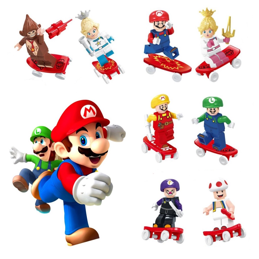 Pcs Super Mario Bros Luigi Rosalina Toad Peach Minifigure Skateboard