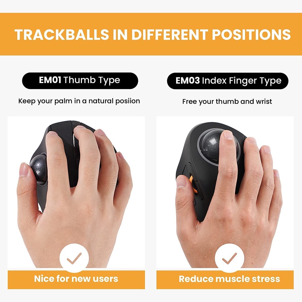 Jomaa Protoarc Em Wireless Bluetooth Trackball Mouse Rechargeable