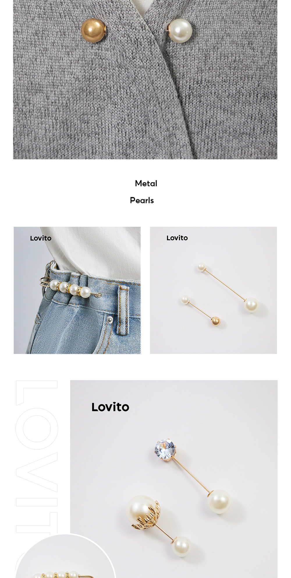 Lovito Pcs Casual Plain Metal Pearls Brooches To Adjust Neckline