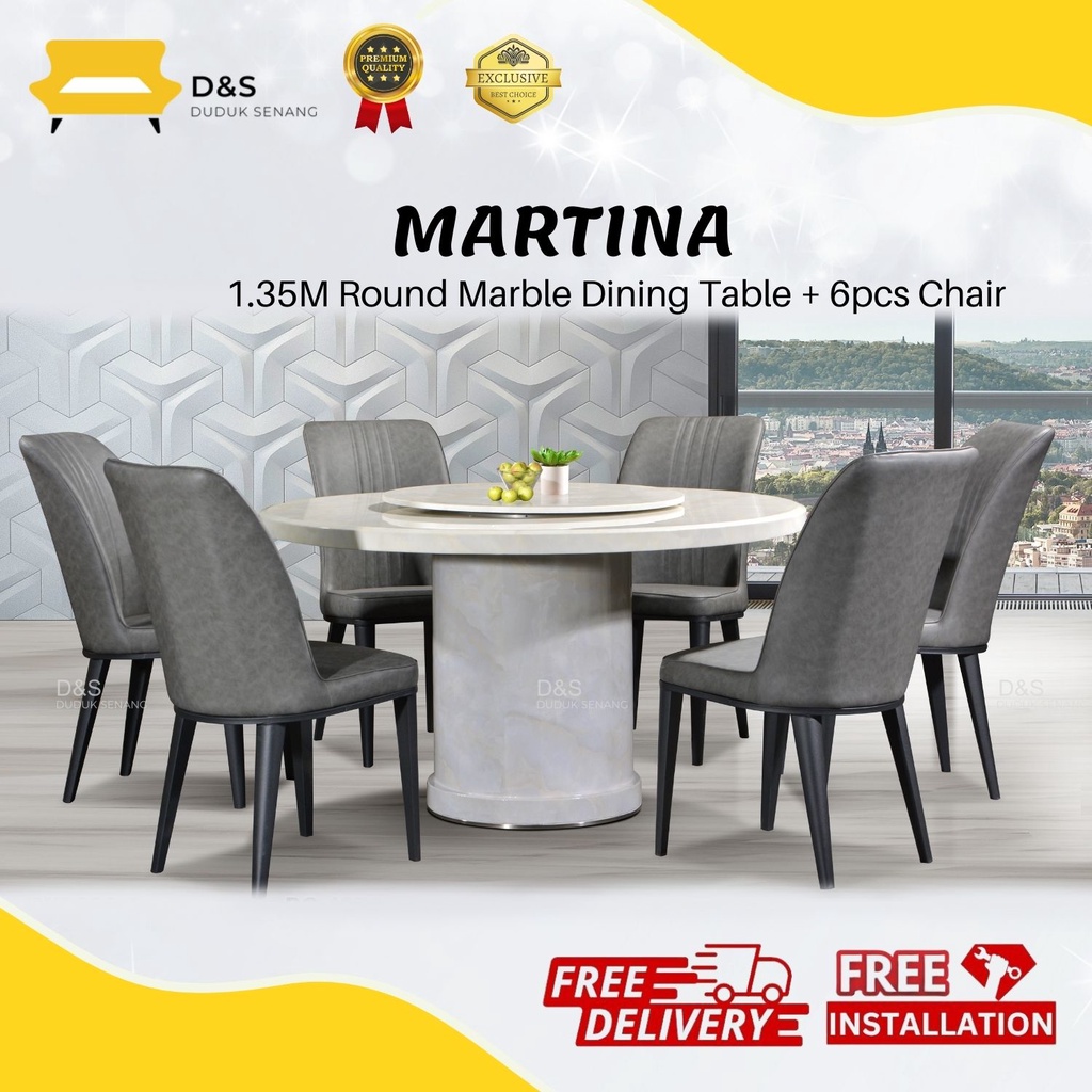 Martina M Marble Stone Dining Set With Chairs Meja Makan Marble