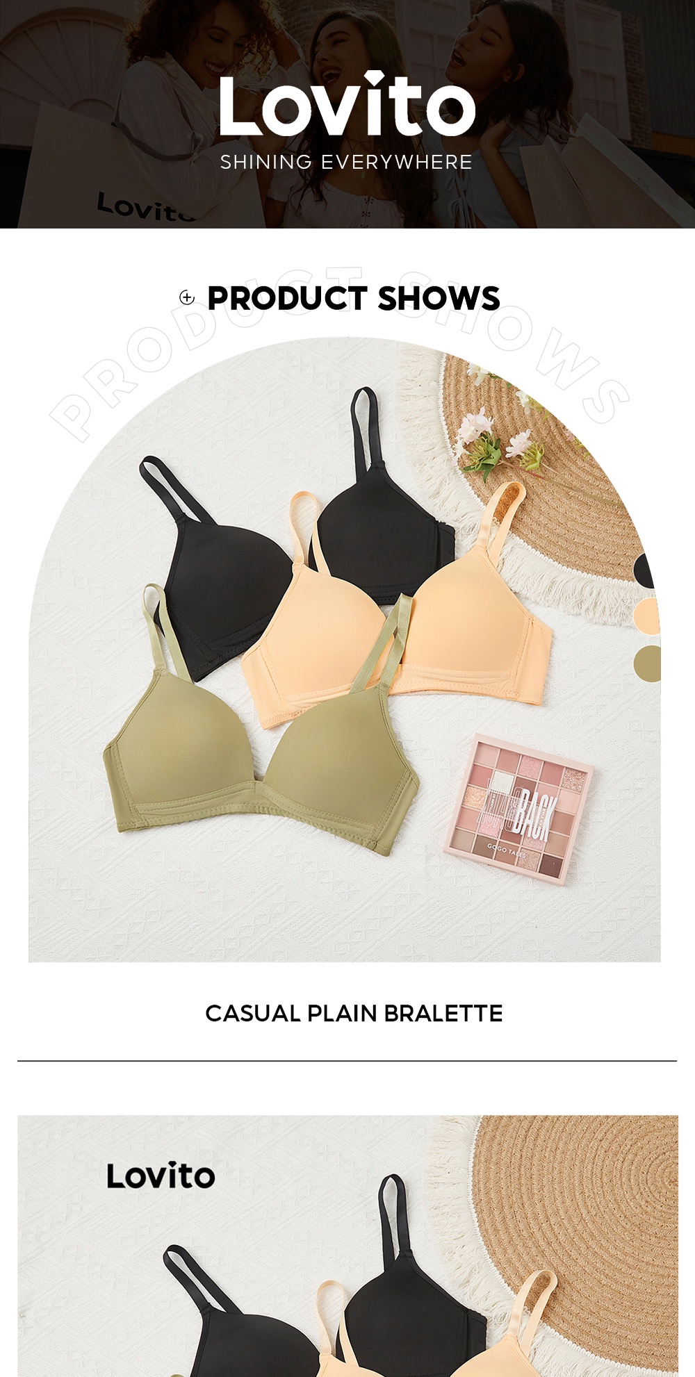 Lovito Casual Plain Full Cup Push Up Bras With Non Removable Pads