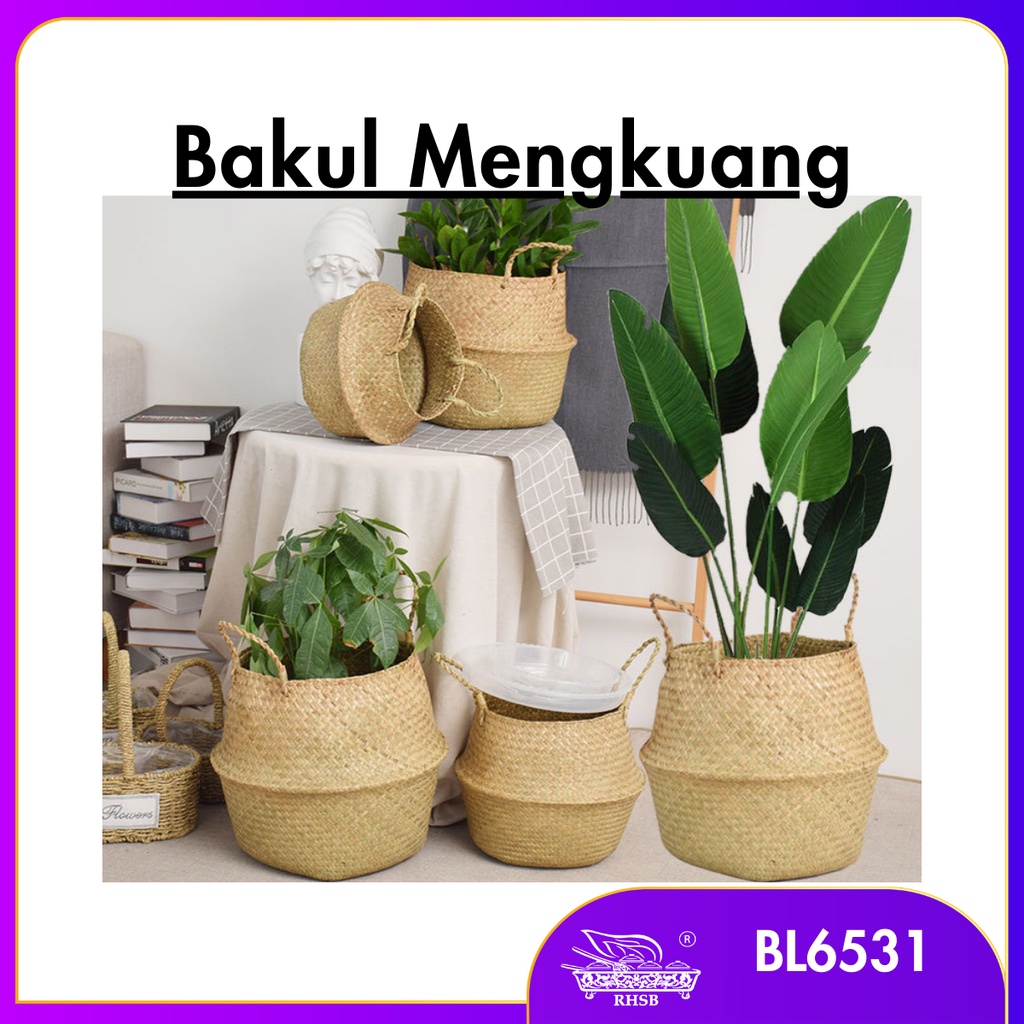 Promosi Basket Rattan Natural Seagrass Bakul Pasu Seagrass Basket