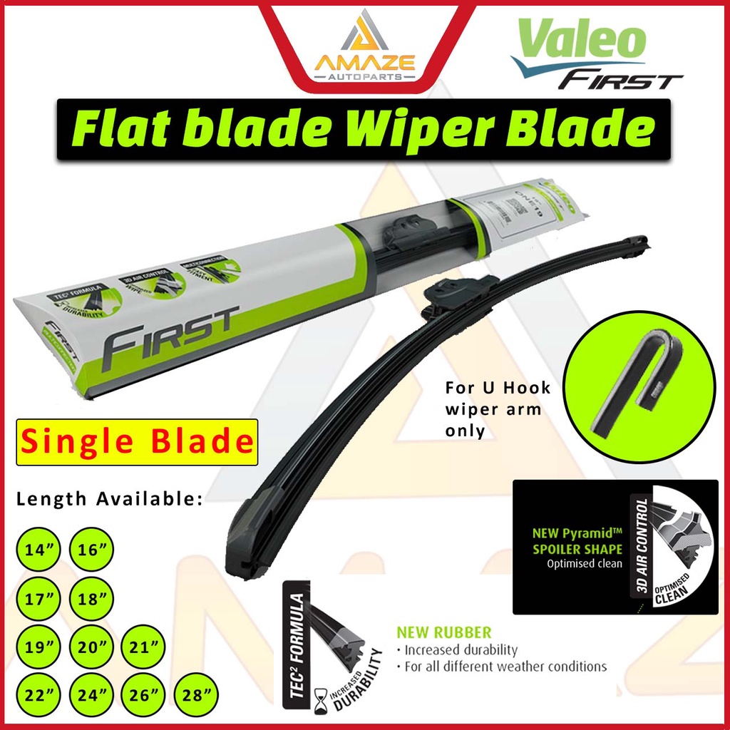 VALEO First Flat Blade Wiper Blade Frameless U J Hook Premium