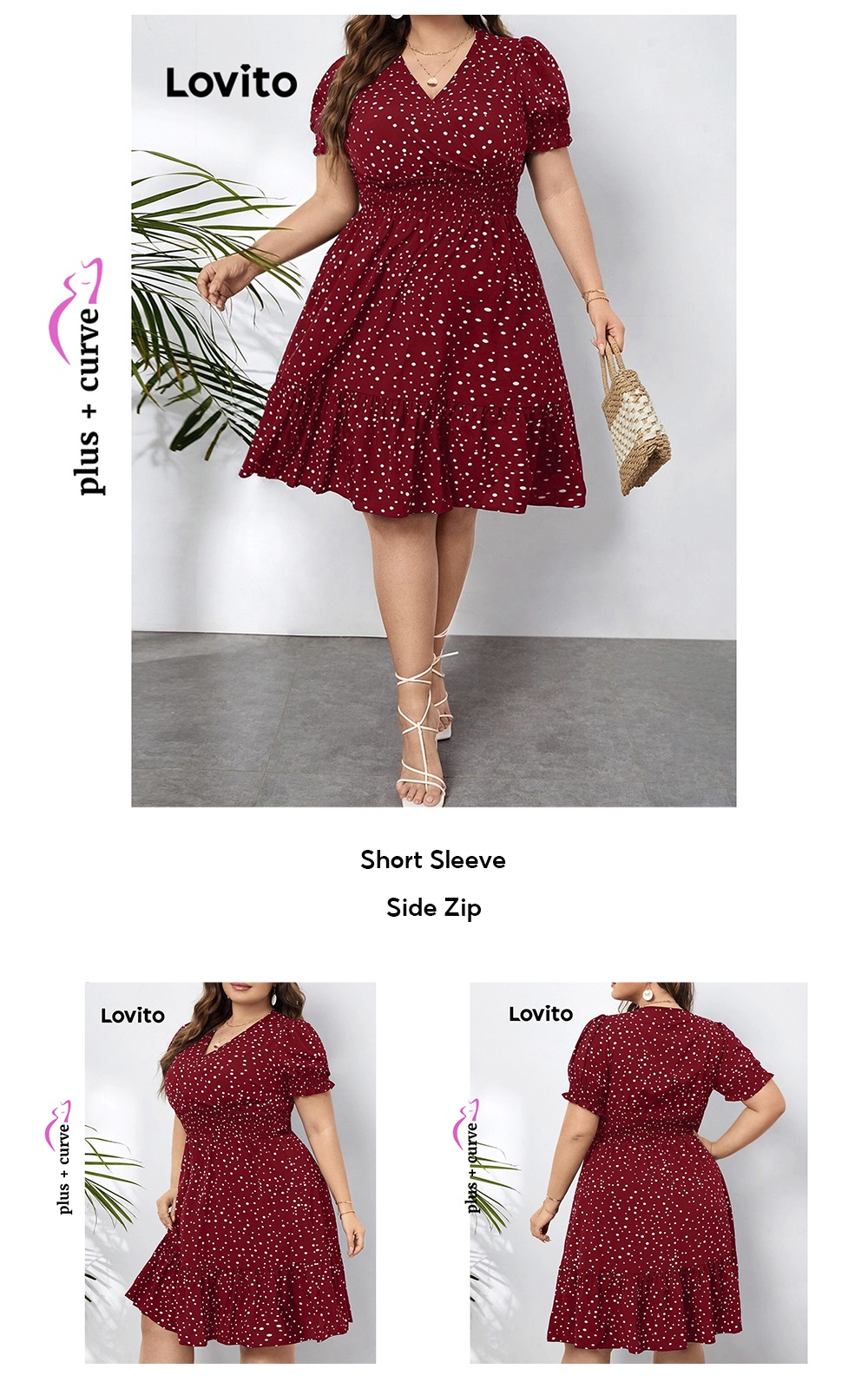 Lovito Plus Size Curve Boho Polka Dot Pattern Dress For Women LBE05151