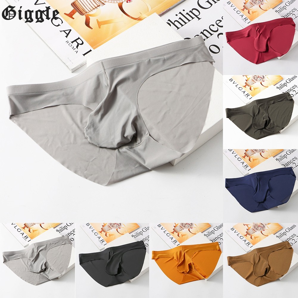 GIGMen Ice Silk Low Rise Bikini Elastic Bulge Pouch G String Briefs