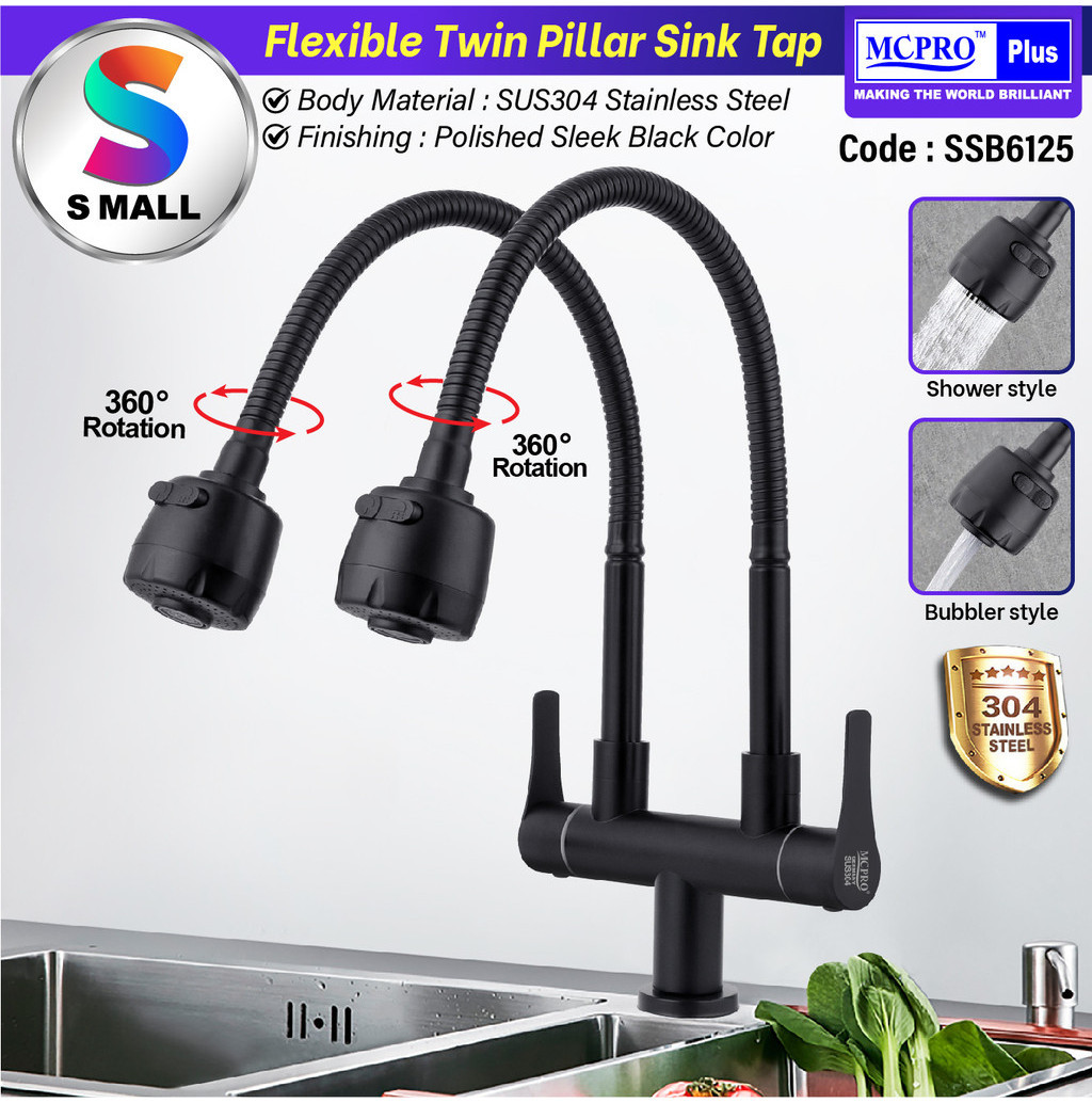 MCPRO SUS304 Stainless Steel Kitchen Faucet BLACK BIG HEAD Flexible