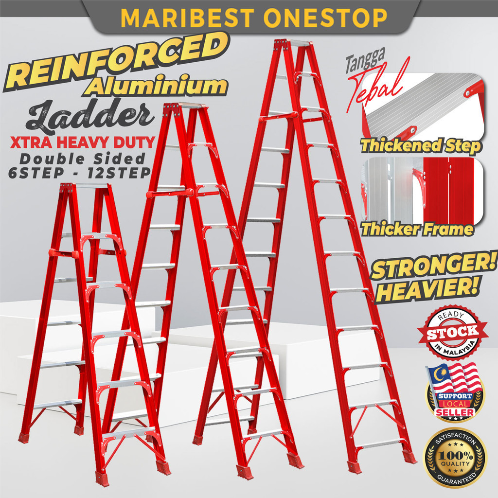 Step Ladderman Red Reinforced Heavy Duty Aluminium Double Sided