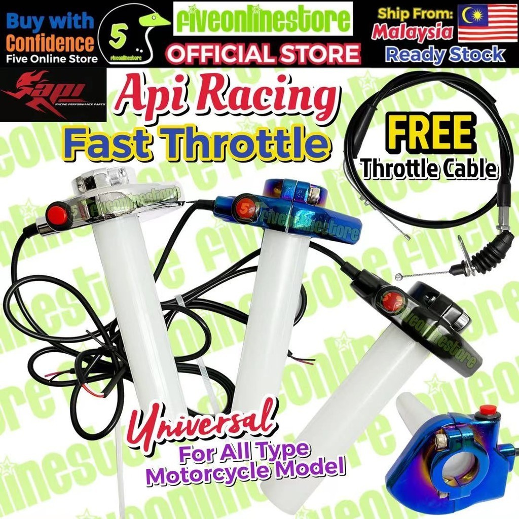 API Fast Throttle Racing Handle Grip Titanium Chrome Black FREE Cable